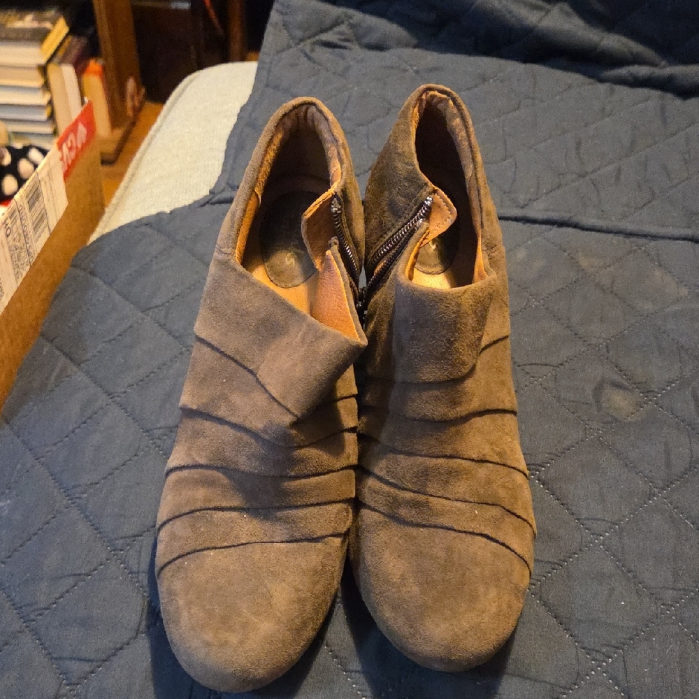 Clarks Taupe Suede Ankle Booties